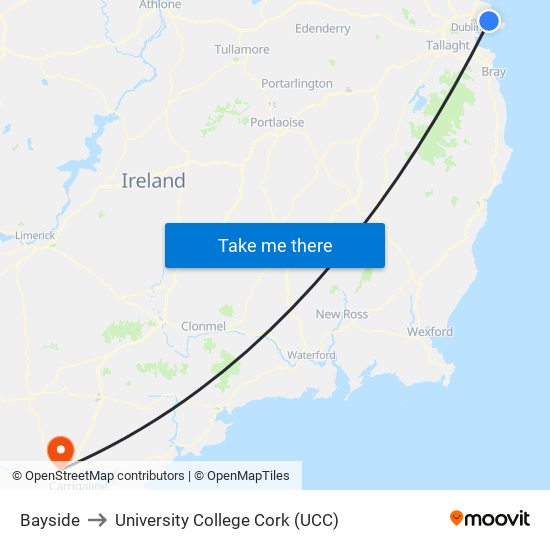 Bayside to University College Cork (UCC) map