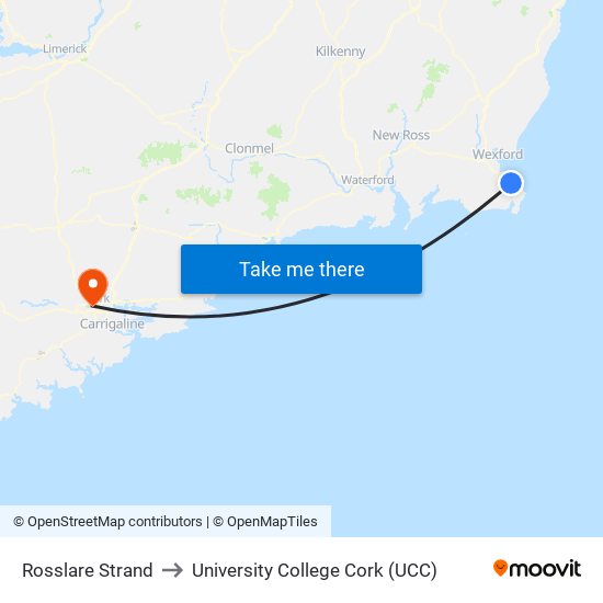 Rosslare Strand to University College Cork (UCC) map