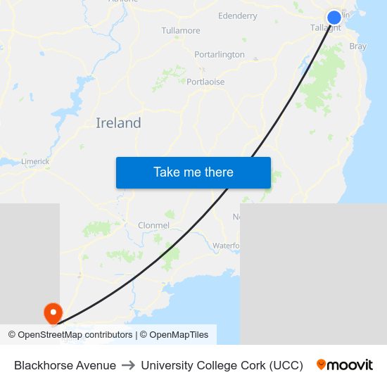 Blackhorse Avenue to University College Cork (UCC) map