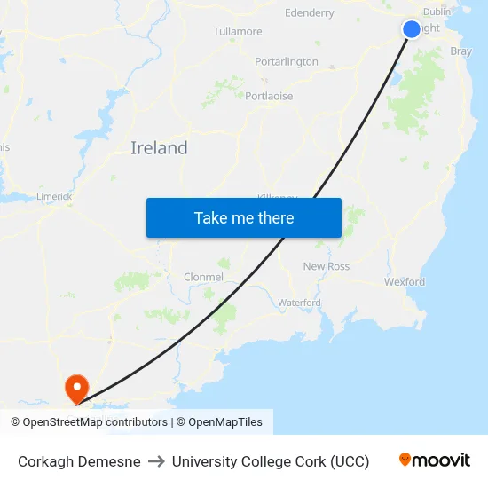 Corkagh Demesne to University College Cork (UCC) map