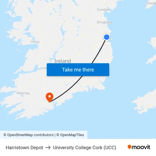Harristown Depot to University College Cork (UCC) map