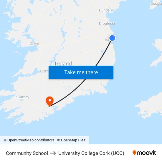 Community School to University College Cork (UCC) map