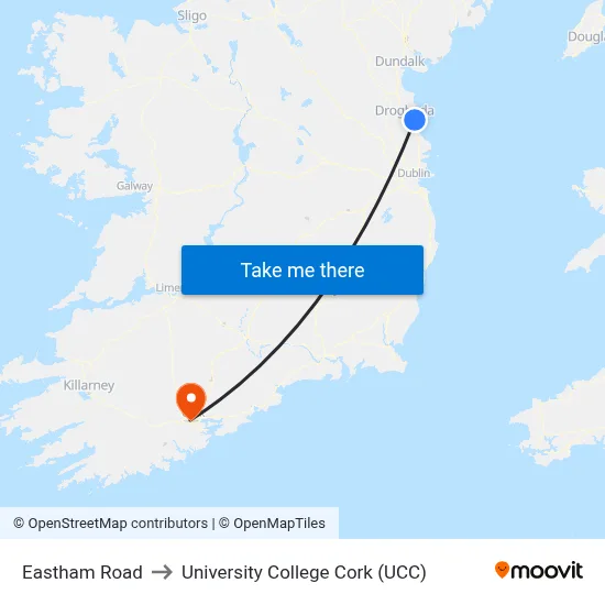 Eastham Road to University College Cork (UCC) map