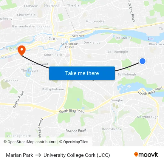 Marian Park to University College Cork (UCC) map