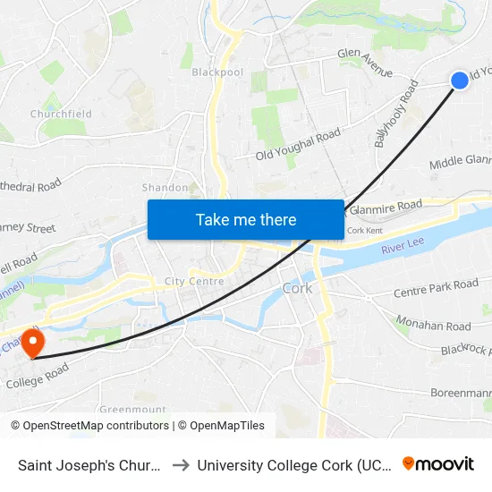Saint Joseph's Church to University College Cork (UCC) map