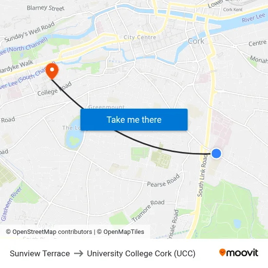 Sunview Terrace to University College Cork (UCC) map