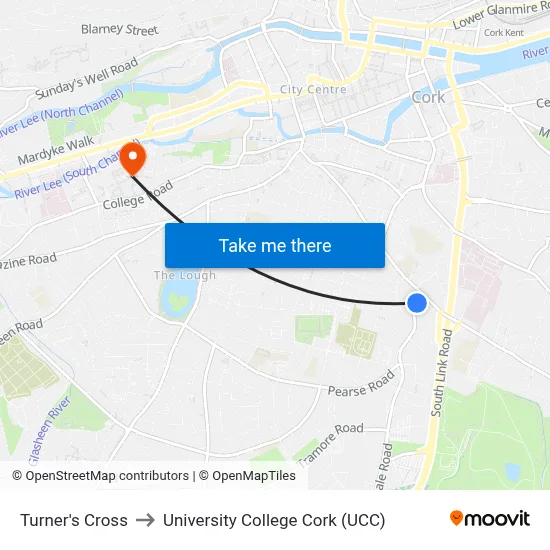 Turner's Cross to University College Cork (UCC) map
