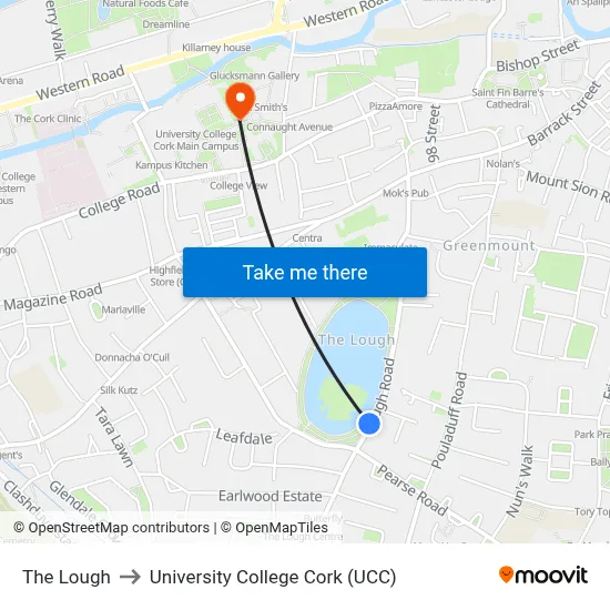 The Lough to University College Cork (UCC) map