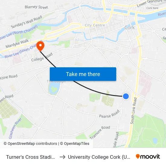 Turner's Cross Stadium to University College Cork (UCC) map