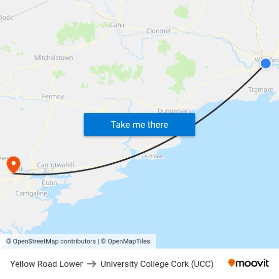 Yellow Road Lower to University College Cork (UCC) map