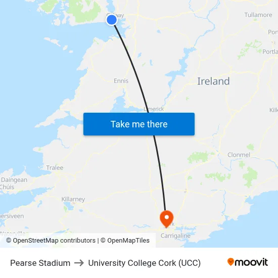 Pearse Stadium to University College Cork (UCC) map