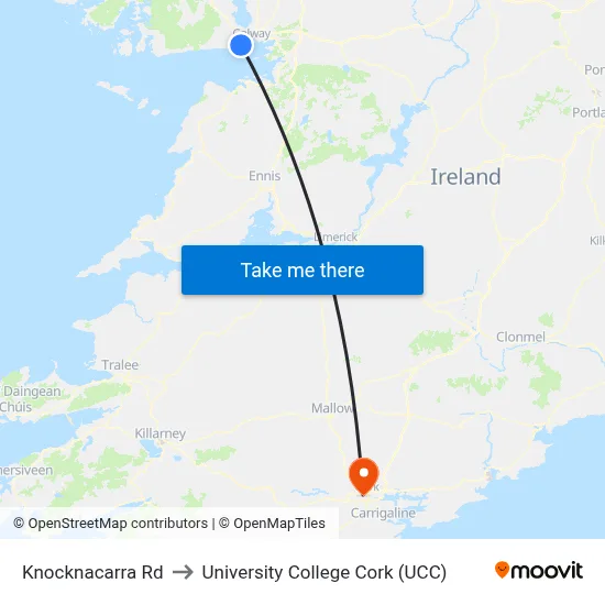 Knocknacarra Rd to University College Cork (UCC) map