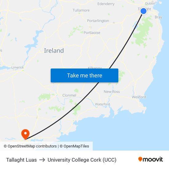 Tallaght Luas to University College Cork (UCC) map