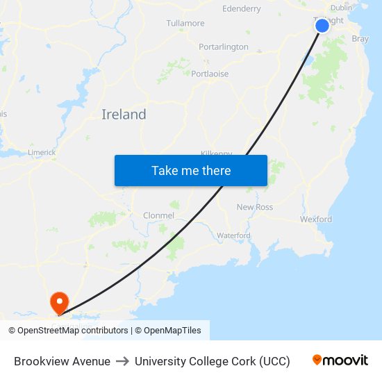 Brookview Avenue to University College Cork (UCC) map