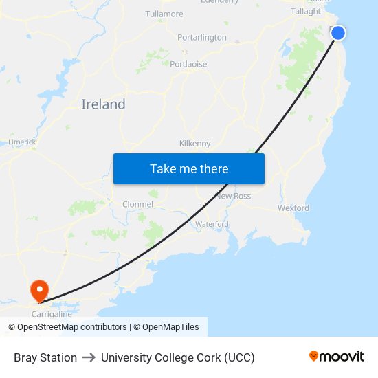 Bray Station to University College Cork (UCC) map
