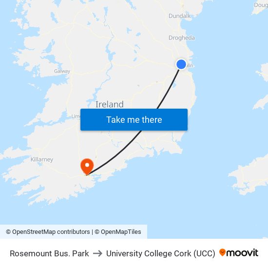 Rosemount Bus. Park to University College Cork (UCC) map