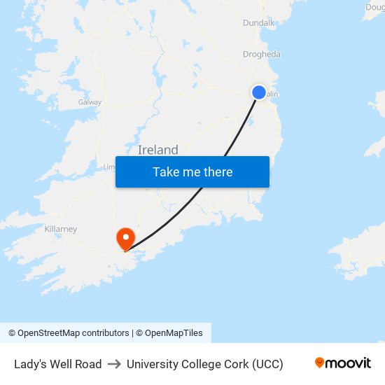 Lady's Well Road to University College Cork (UCC) map