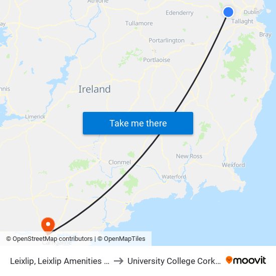 Leixlip, Leixlip Amenities Centre to University College Cork (UCC) map