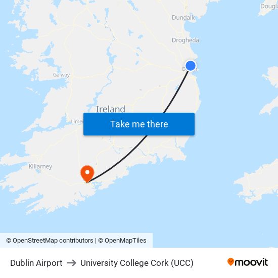 Dublin Airport to University College Cork (UCC) map