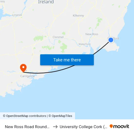 New Ross Road Roundabout to University College Cork (UCC) map