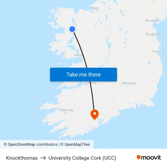 Knockthomas to University College Cork (UCC) map