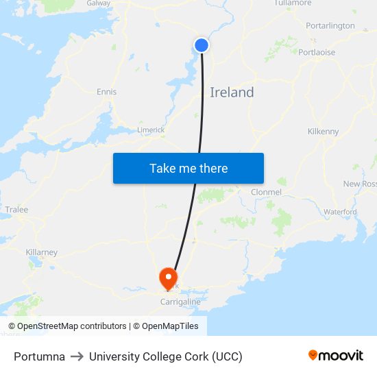 Portumna to University College Cork (UCC) map
