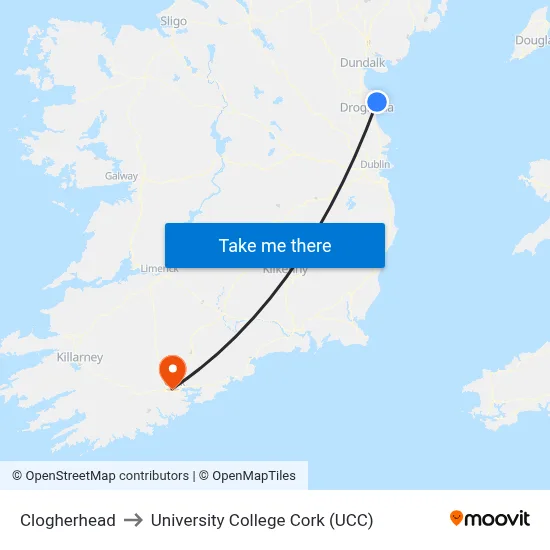 Clogherhead to University College Cork (UCC) map