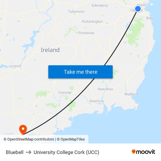 Bluebell to University College Cork (UCC) map