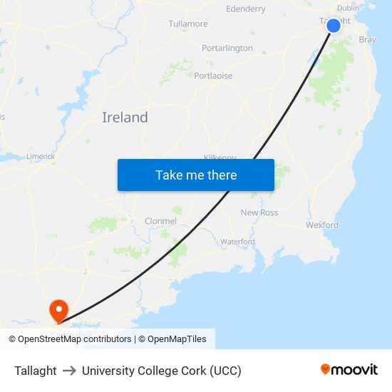 Tallaght to University College Cork (UCC) map