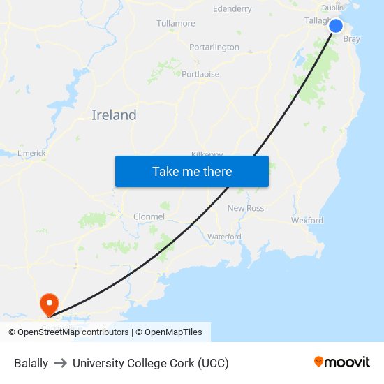 Balally to University College Cork (UCC) map