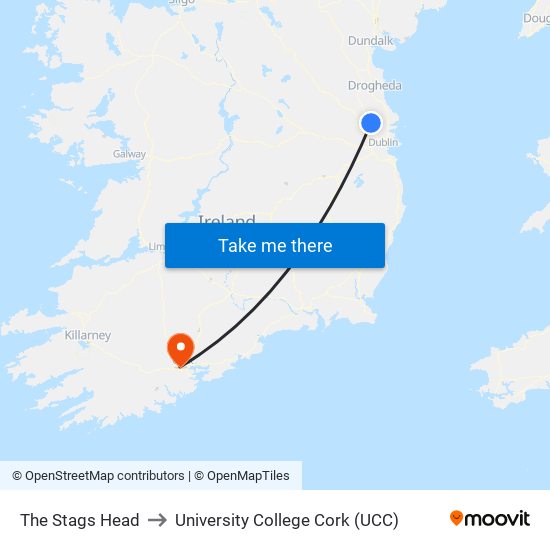 The Stags Head to University College Cork (UCC) map