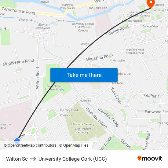 Wilton Sc to University College Cork (UCC) map