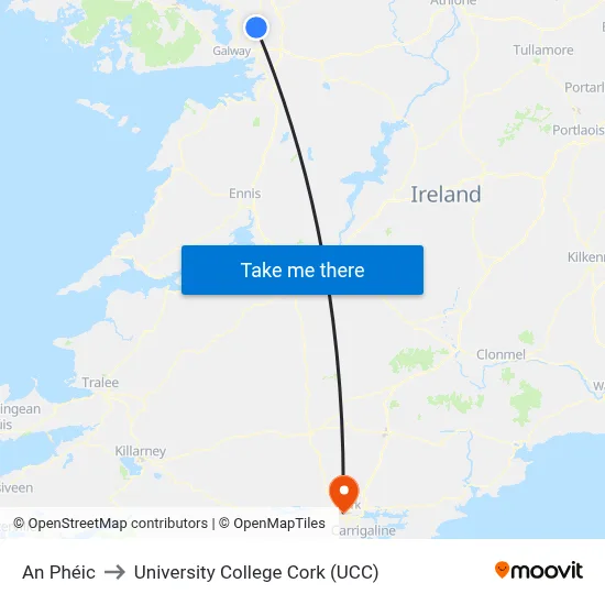 An Phéic to University College Cork (UCC) map