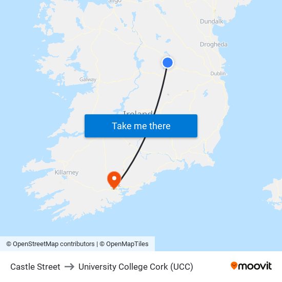 Castle Street to University College Cork (UCC) map