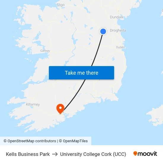 Kells Business Park to University College Cork (UCC) map