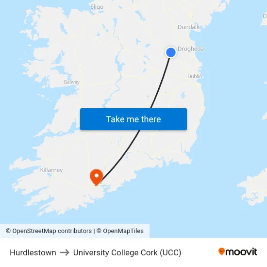 Hurdlestown to University College Cork (UCC) map