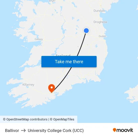 Ballivor to University College Cork (UCC) map