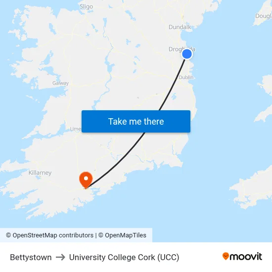 Bettystown to University College Cork (UCC) map