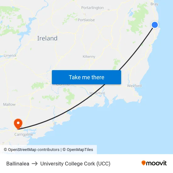 Ballinalea to University College Cork (UCC) map