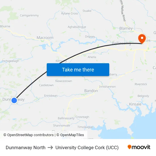 Dunmanway North to University College Cork (UCC) map