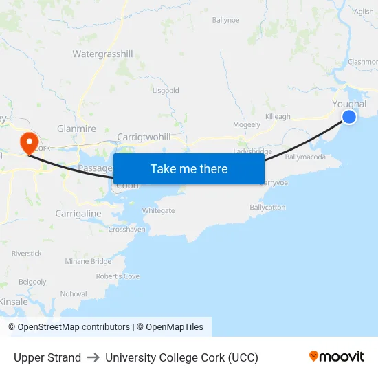 Upper Strand to University College Cork (UCC) map