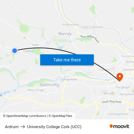 Ardrum to University College Cork (UCC) map