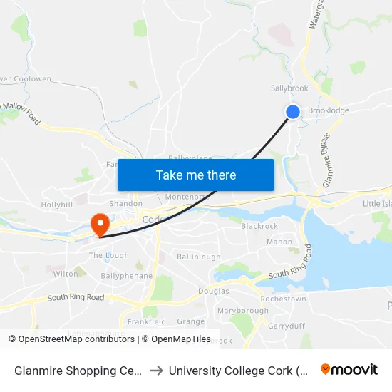 Glanmire Shopping Centre to University College Cork (UCC) map