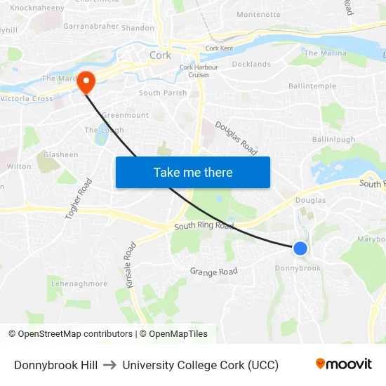 Donnybrook Hill to University College Cork (UCC) map