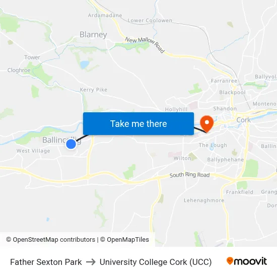 Father Sexton Park to University College Cork (UCC) map