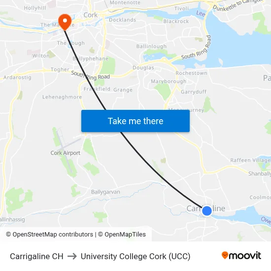Carrigaline CH to University College Cork (UCC) map
