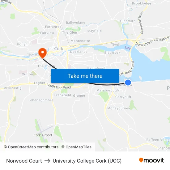 Norwood Court to University College Cork (UCC) map