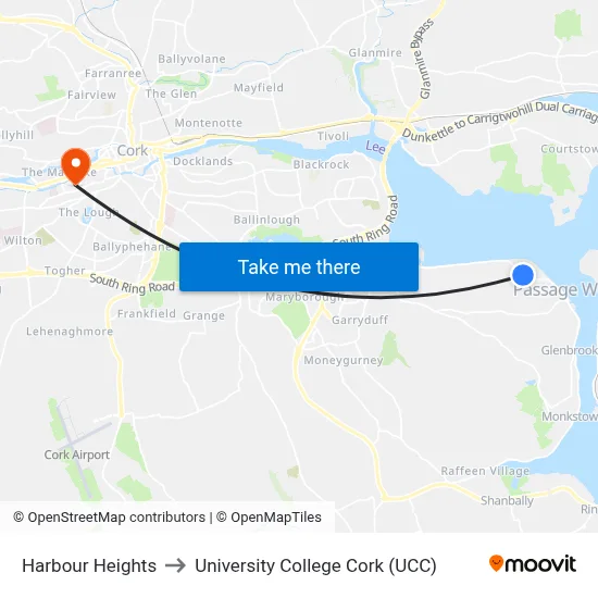 Harbour Heights to University College Cork (UCC) map