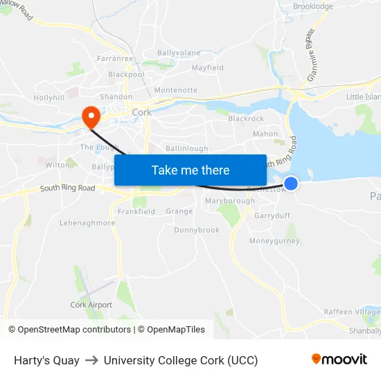 Harty's Quay to University College Cork (UCC) map