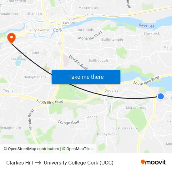 Clarkes Hill to University College Cork (UCC) map